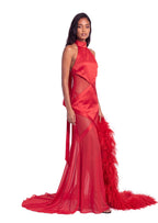 Qismah Sleeveless Halter Neck Maxi Dress In Red