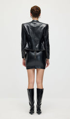 Rope Lacing Leather Jacket & Mini Skirt