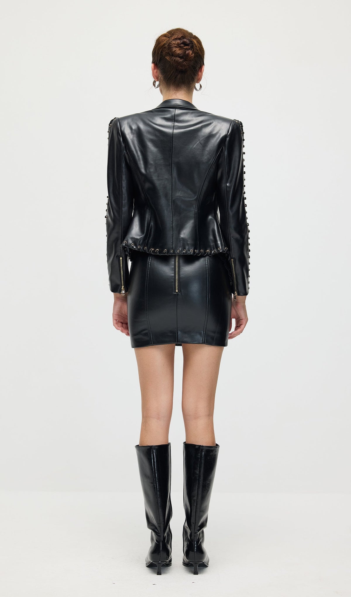 Rope Lacing Leather Jacket & Mini Skirt