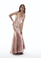 Stretch Feather Sequin Maxi Dress