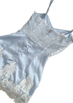 Babe  Satin Lace Mini Dress In Blue