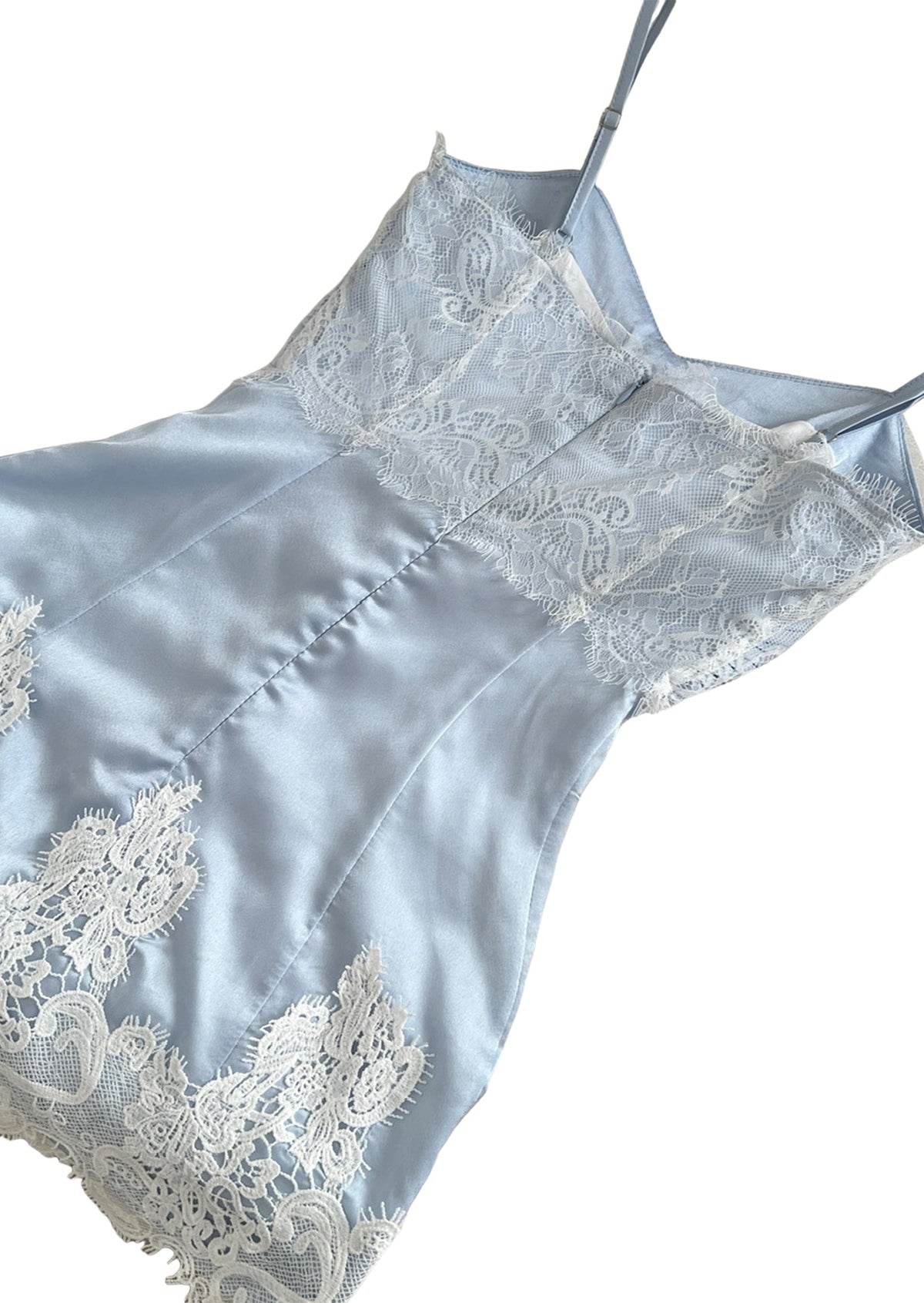 Babe  Satin Lace Mini Dress In Blue