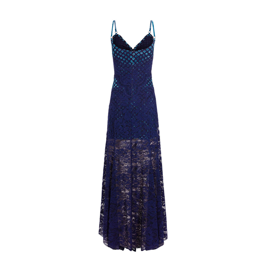 Tabby Sleeveless Lace Maxi Dress In Blue
