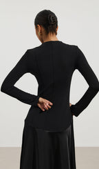 Knitted Satin Maxi Dress In Black