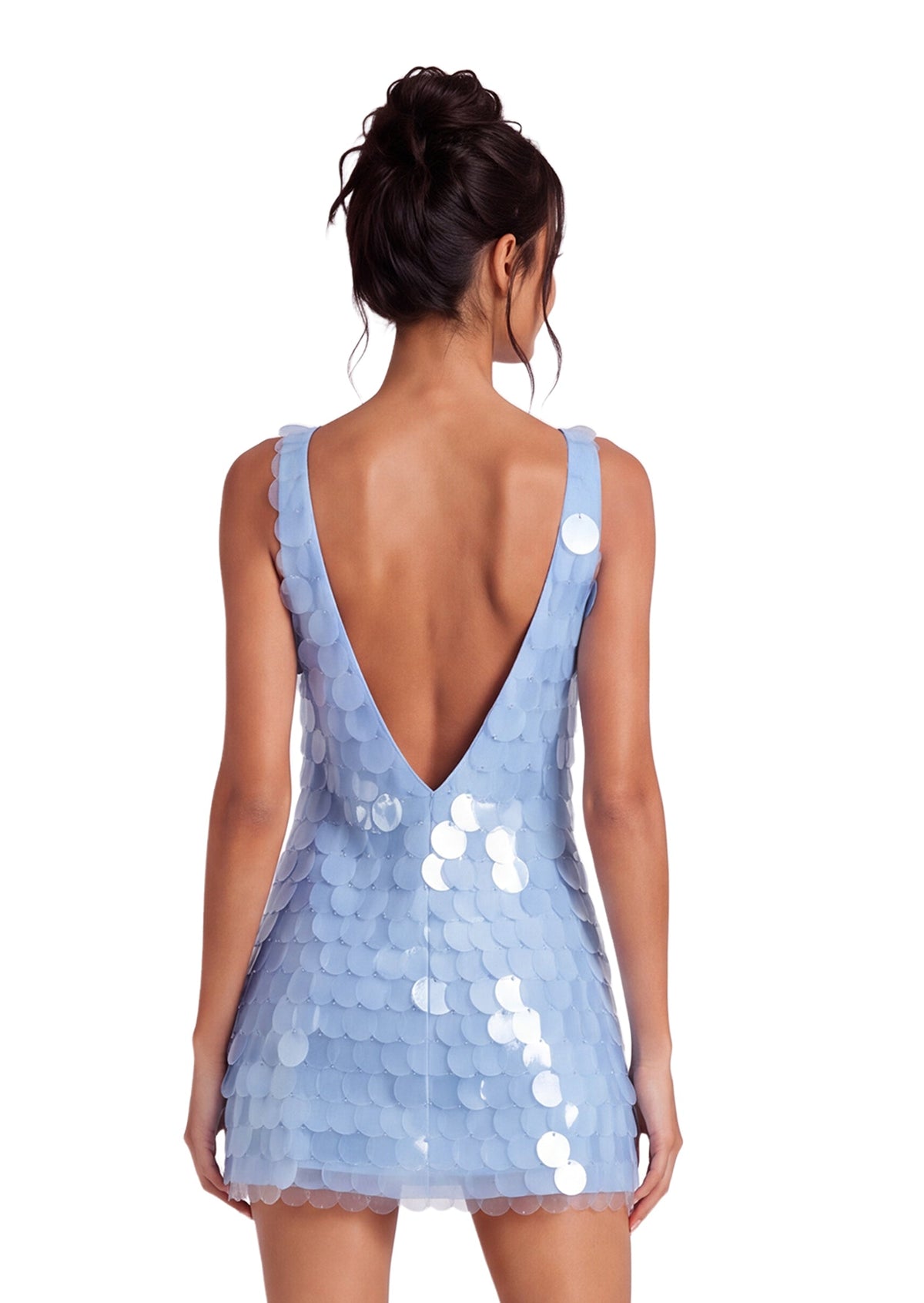 Lieu Sleeveless Open Back Sequined Mini Dress In Sky Blue