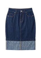 Caelus Denim Back Slit Midi Skirt In Blue