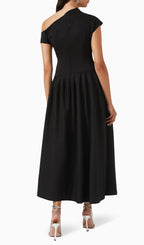 Asymmetry One Shoulder Jersey Midi Dress In Black