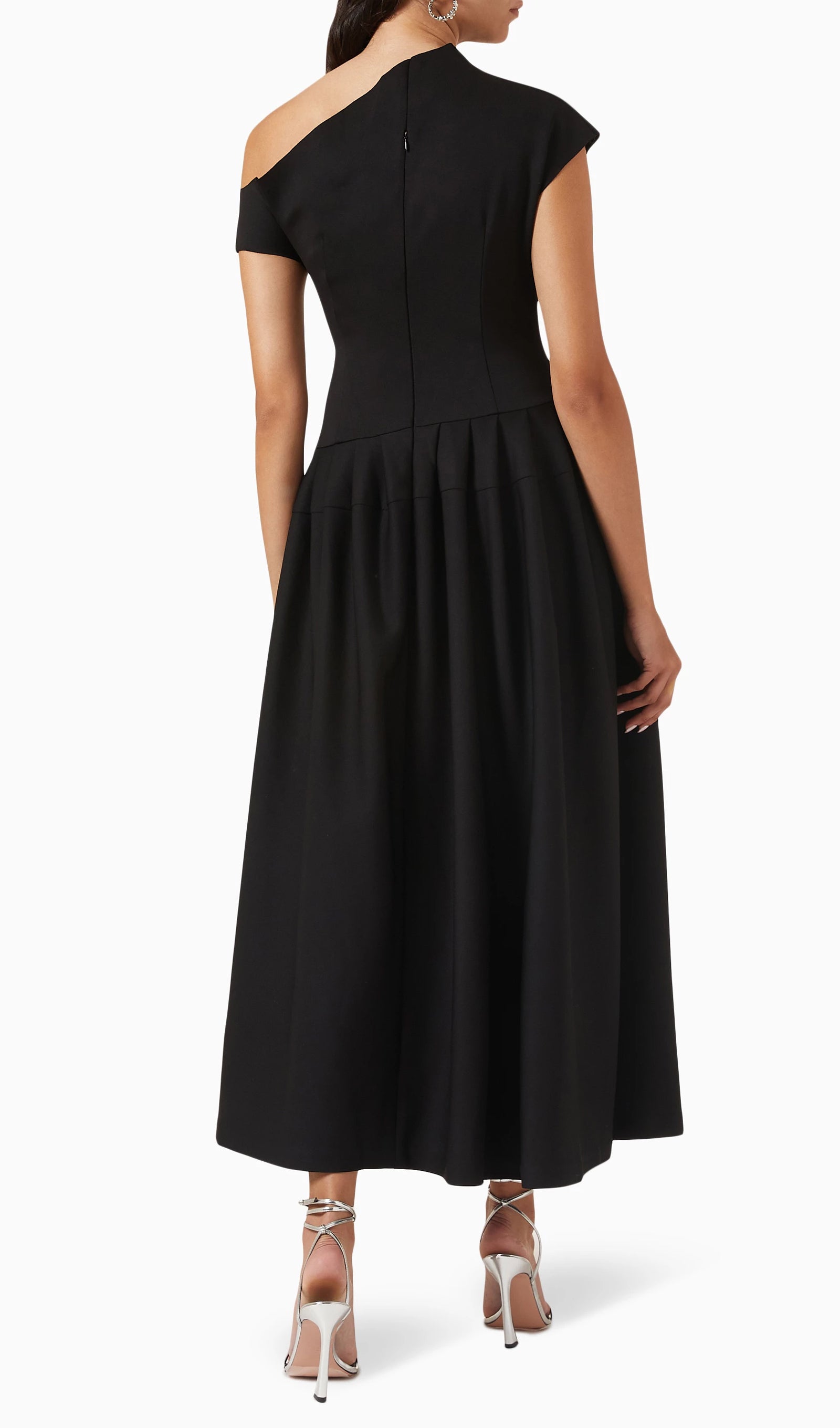 Asymmetry One Shoulder Jersey Midi Dress In Black