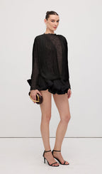 Lace Semi Sheer Ruffled Mini Dress In Black