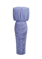 Jaycee Round Neck Pleated Sheer Midi Dress