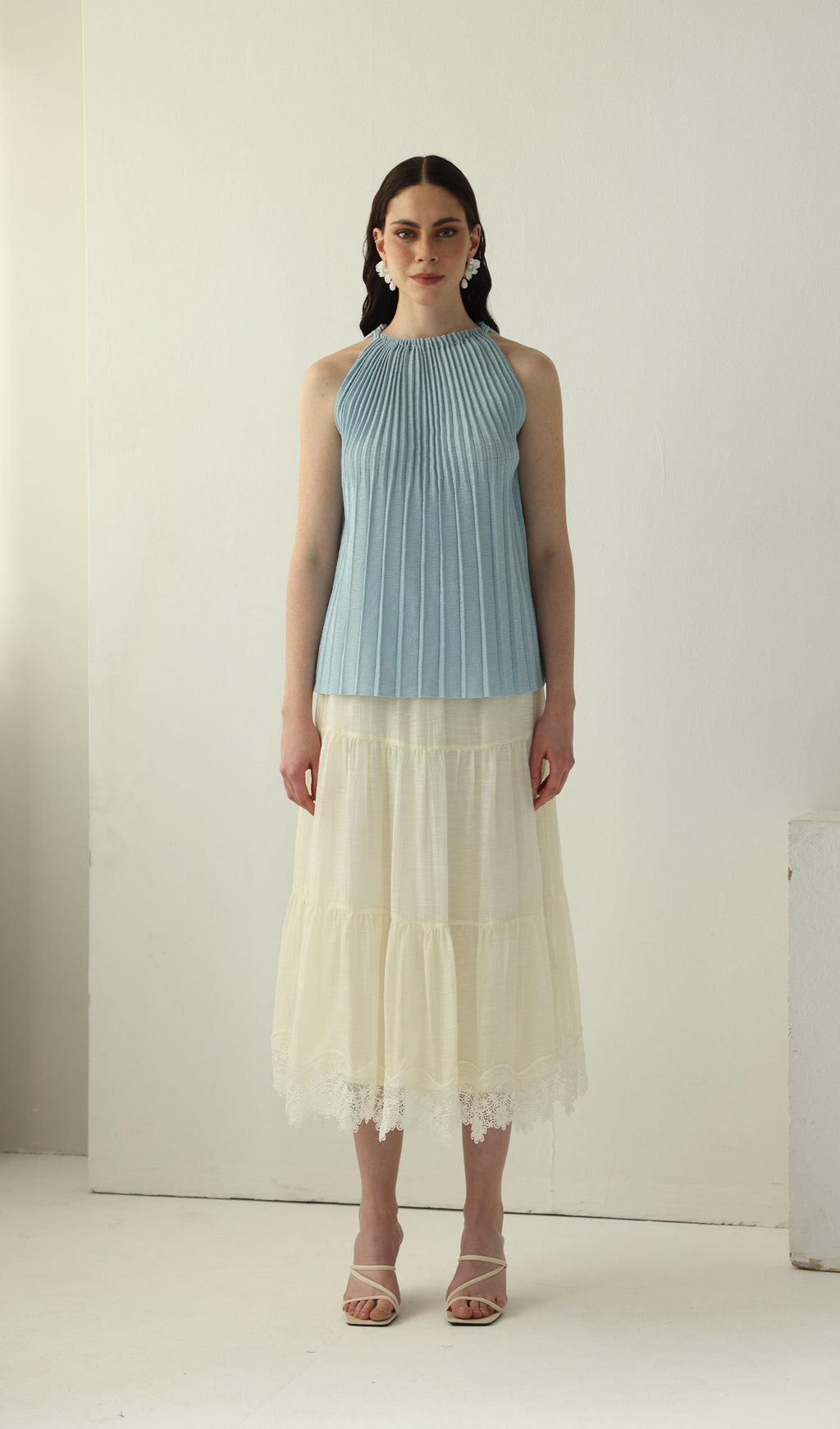 Pleated Halter Neck Sleeveless Top