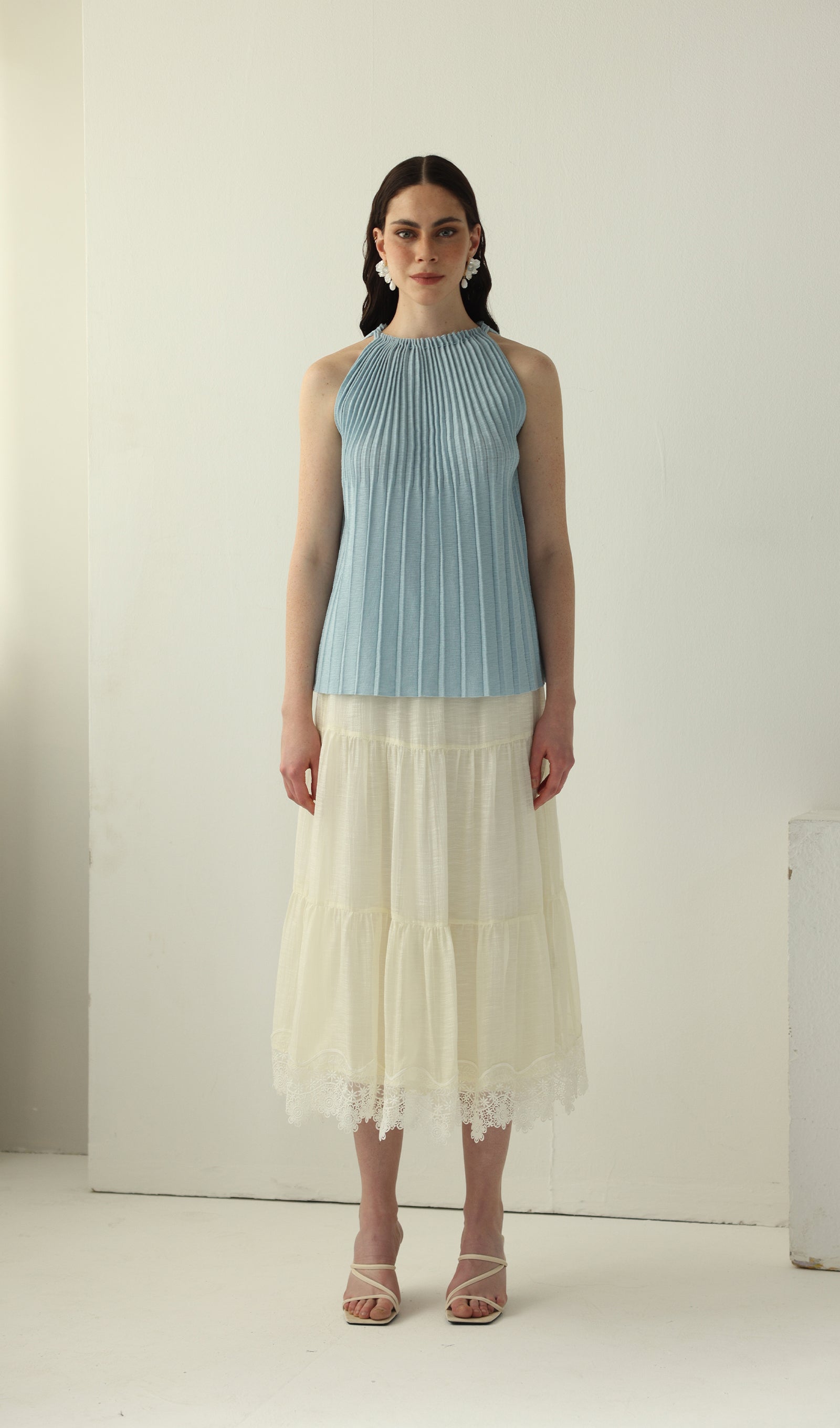 Pleated Halter Neck Sleeveless Top