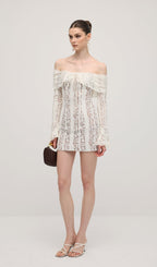 Vintage Floral Lace Off Shoulder Mini Dress