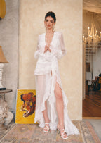 Acantha Plunging Neckline Chiffon Dress In White