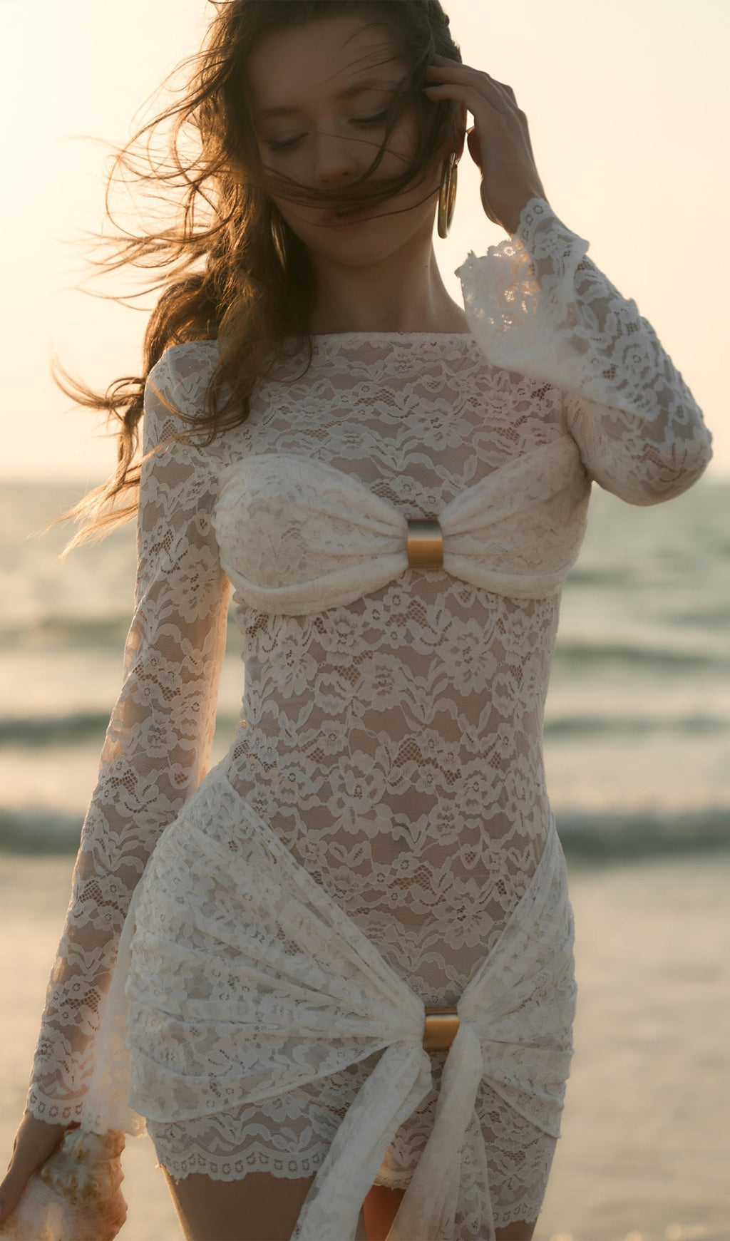 Lace Draped Neckline Mini Dress