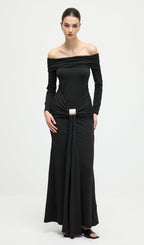 Off Shoulder Ruffle Maxi Dress In Black
