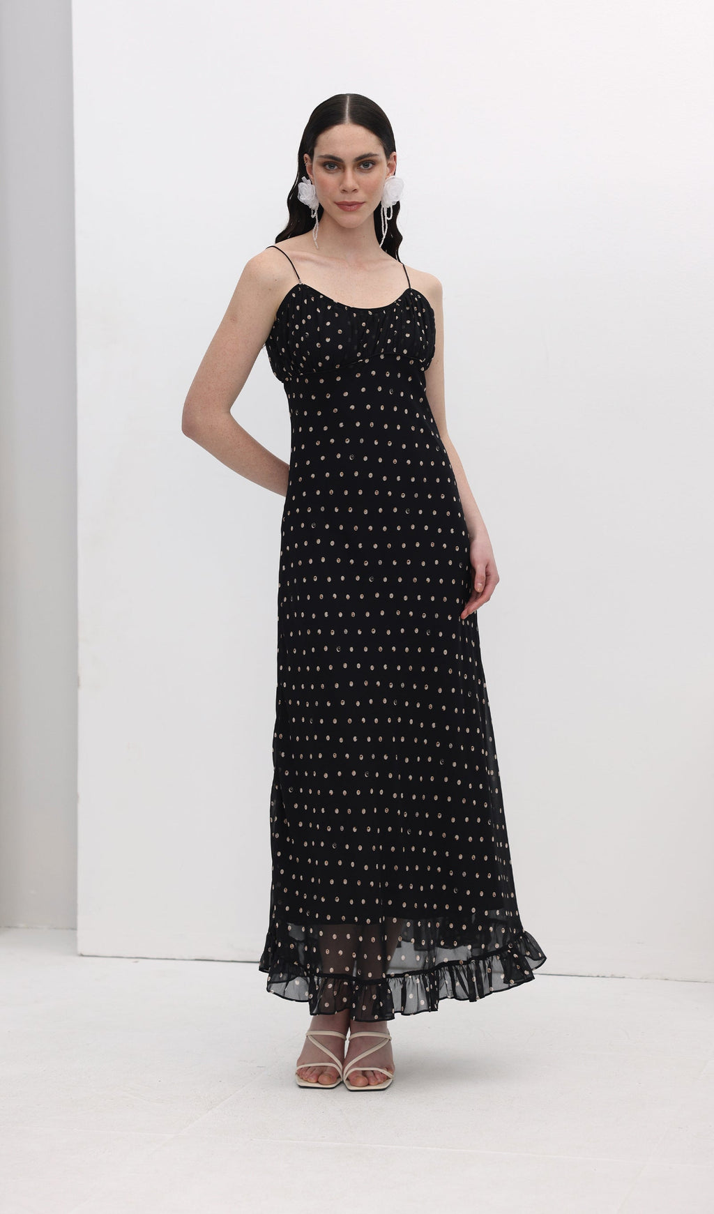 Polka Dot Chiffon Slip Midi Dress