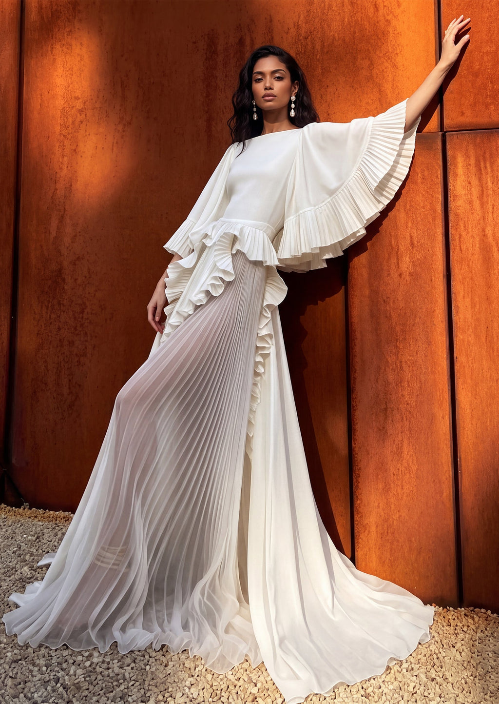Jadon Sheer Ruffle Sleeve Maxi Dress