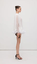 Lace Semi Sheer Ruffled Mini Dress