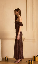 Off Shoulder Stretch Sequin Maxi Dress
