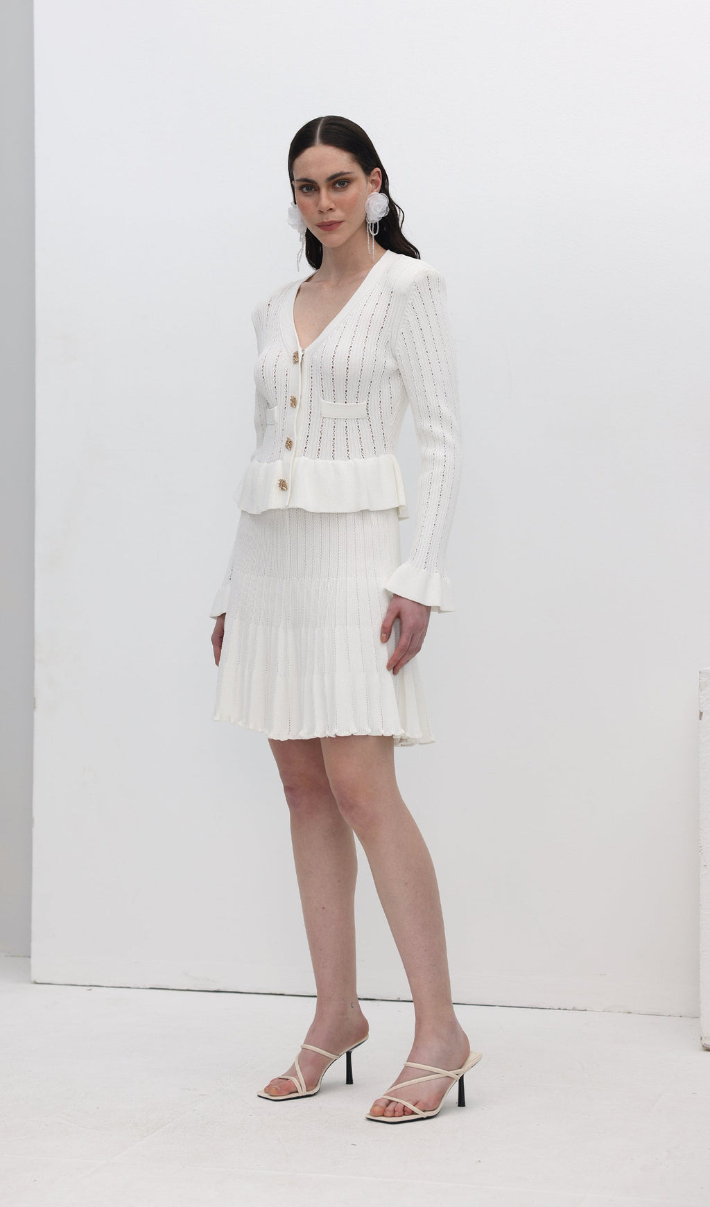 Hollow Ruffle Knite Mini Dress
