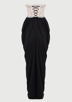 Strapless Lace Beaded Patchwork Maxi Dress