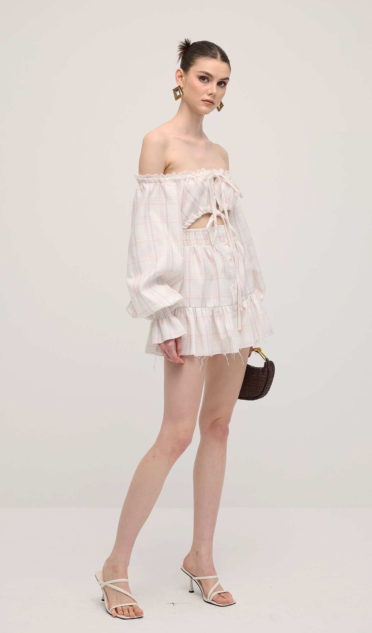 Lace Up Mini Dress In Grid