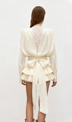 Lace Waist Panel Shirt Mini Dress In White