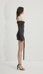 Off Shoulder Tie Knit Mini Dress