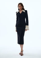 Vina Lapel Crepe Midi Dress In Black
