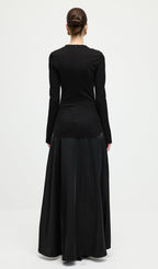 Knitted Satin Maxi Dress In Black