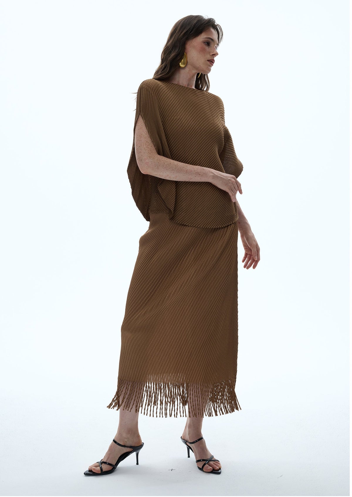 Macaria Knit Cape Top & Fringe Skirt Set