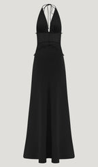 Lace And Satin Maxi Dress In Black
