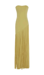 Cape Detailed Fringed Gown