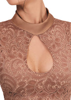 Loa Stand Up Collar Slit Maxi Dress In Light Brown