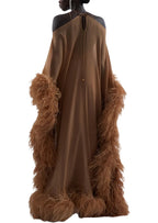 Paget Halter Neck Ostrich Feather Maxi Dress In Camel