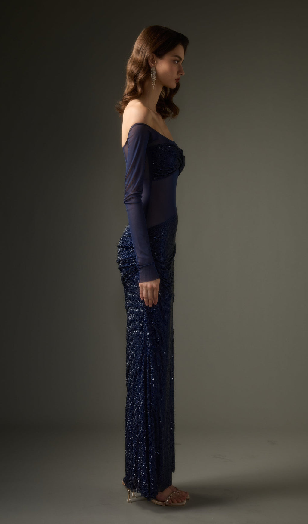 Diamante Off Shoulder Maxi Dress In Navy
