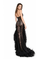 Naarah Slit Ostrich Feather Maxi Dress