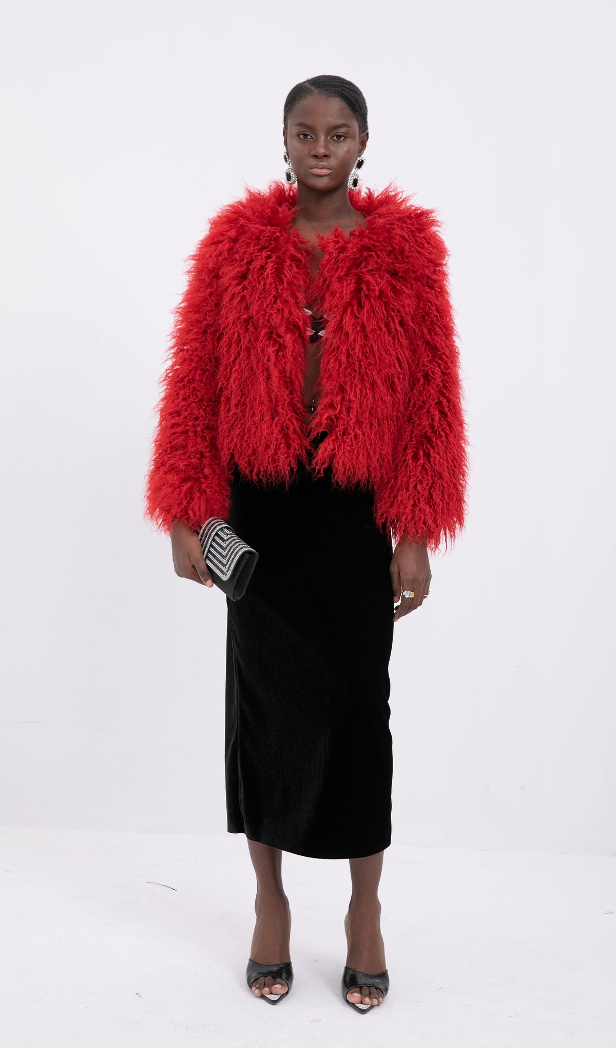 Short Shearling Jacket Coat-Claret