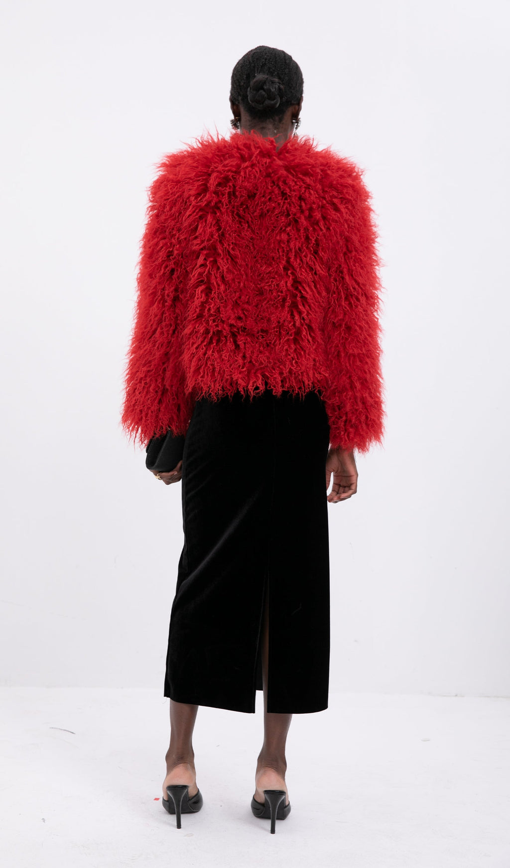 Short Shearling Jacket Coat-Claret