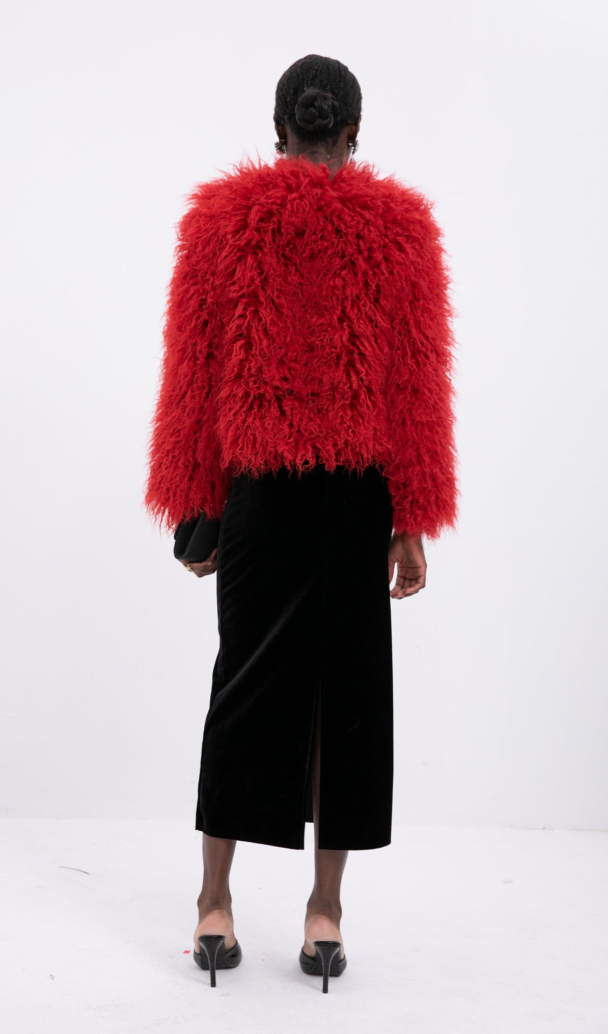 Short Shearling Jacket Coat-Claret