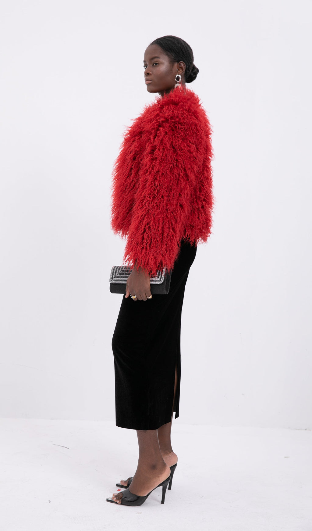 Short Shearling Jacket Coat-Claret