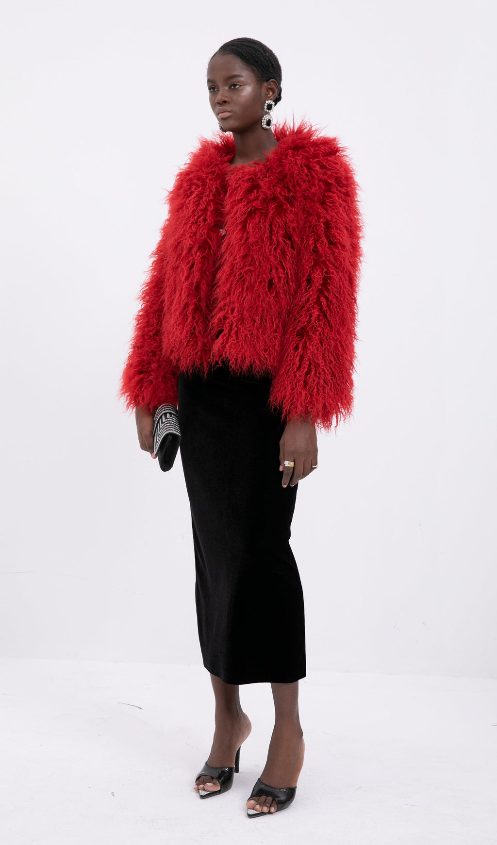 Short Shearling Jacket Coat-Claret