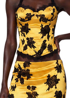 Ufuk Satin Lace Top & Midi Skirt Set In Yellow