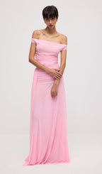 Mesh Top & Maxi Skirt In Pink