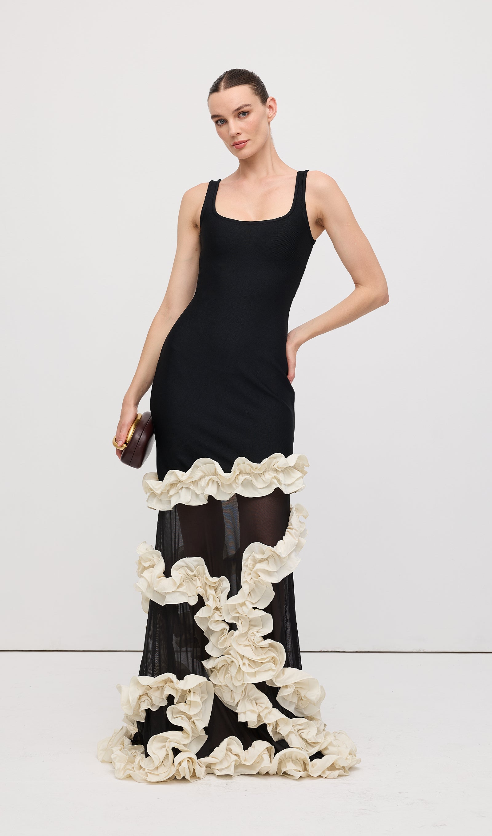 Wisteria Gown Maxi Dress In Black & White