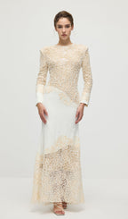 Textured Floral Embroidered Sequined Maxi Dress In Ivory