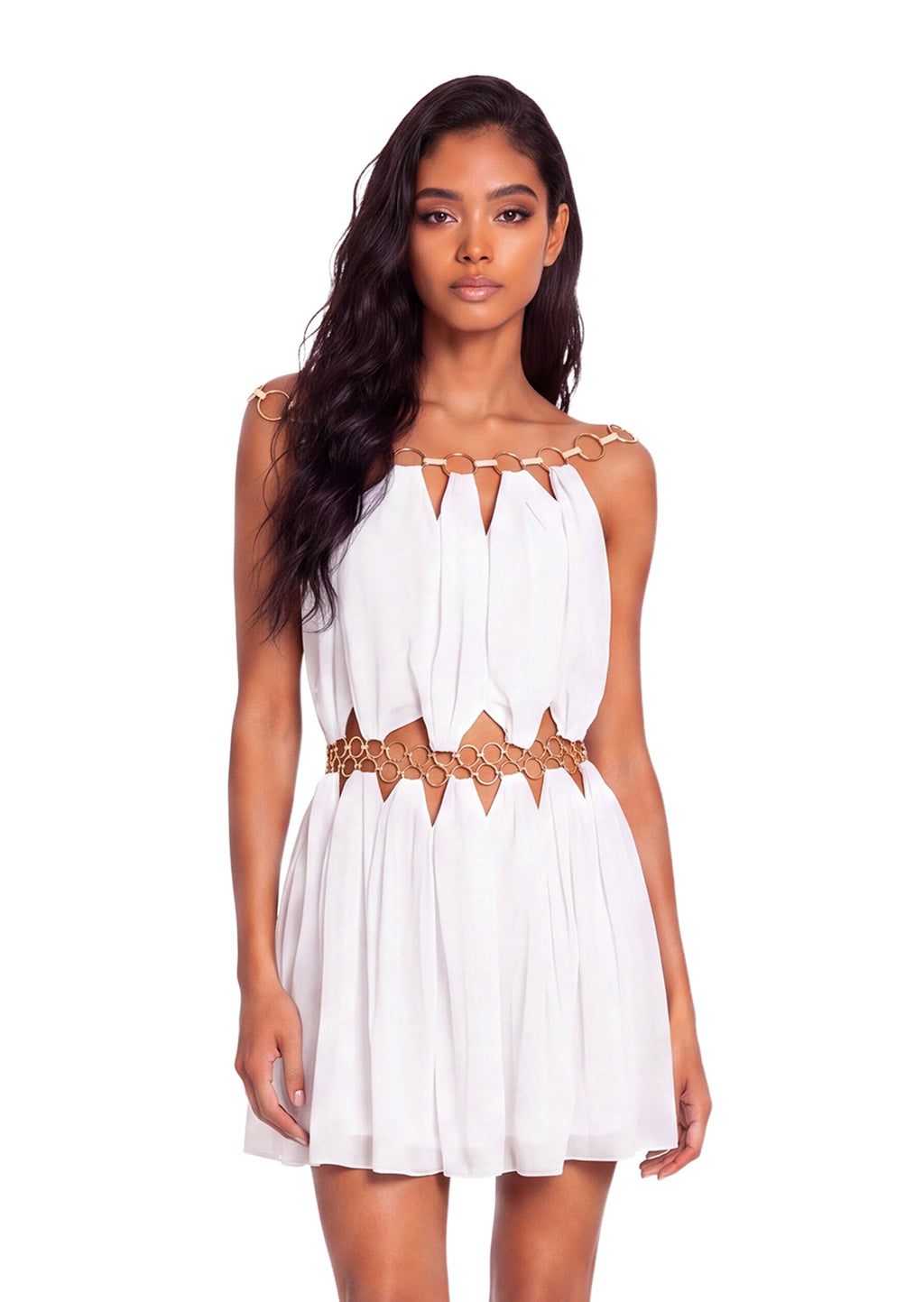 Wally Sleeveless Metal Ring Mini Dress In White