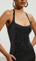 Embellished Halterneck Mini Dress In Black
