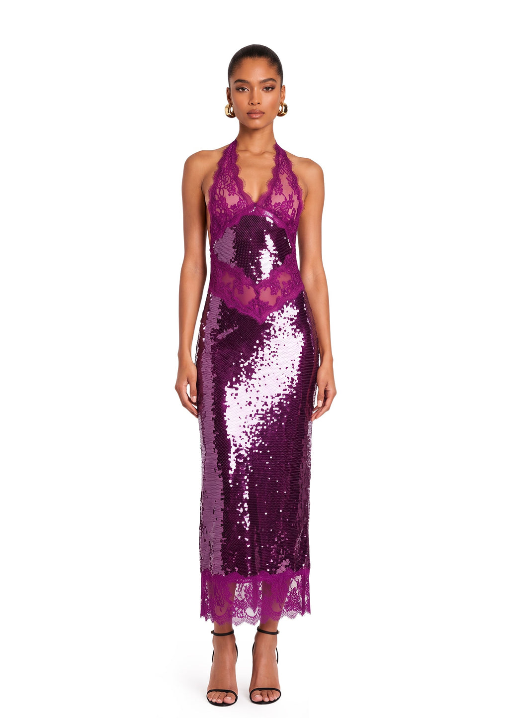 Julieta Sequin Lace Midi Dress In Purple